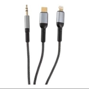 Cable AUX 2 en 1 Vidvie: Lightning, USB-C y 3.5mm Trenzado - Imagen 3