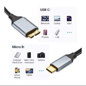 Cable USB-C a Micro B 3.0 – Transferencia Rápida para Discos Duros - Imagen 2