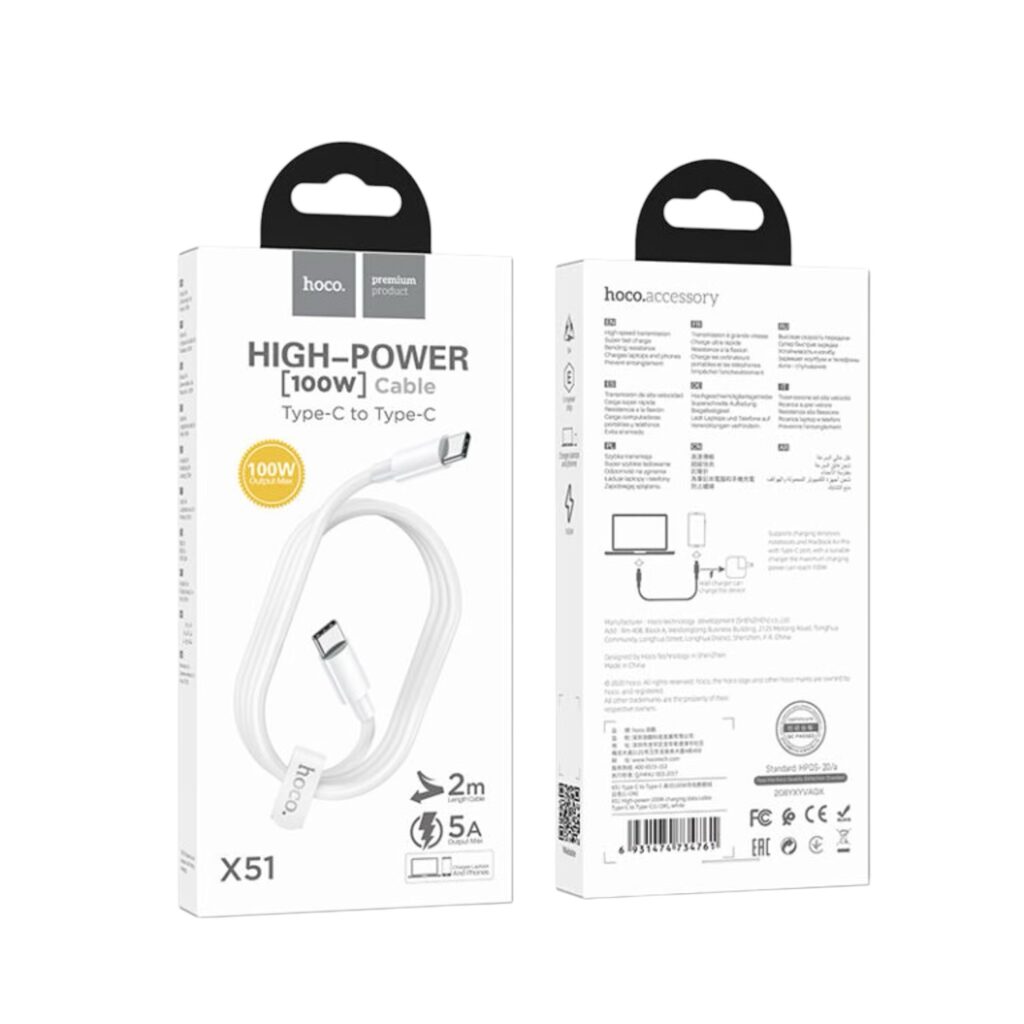 Cable USB-C 100W Hoco X51 – Carga Rápida y Durabilidad